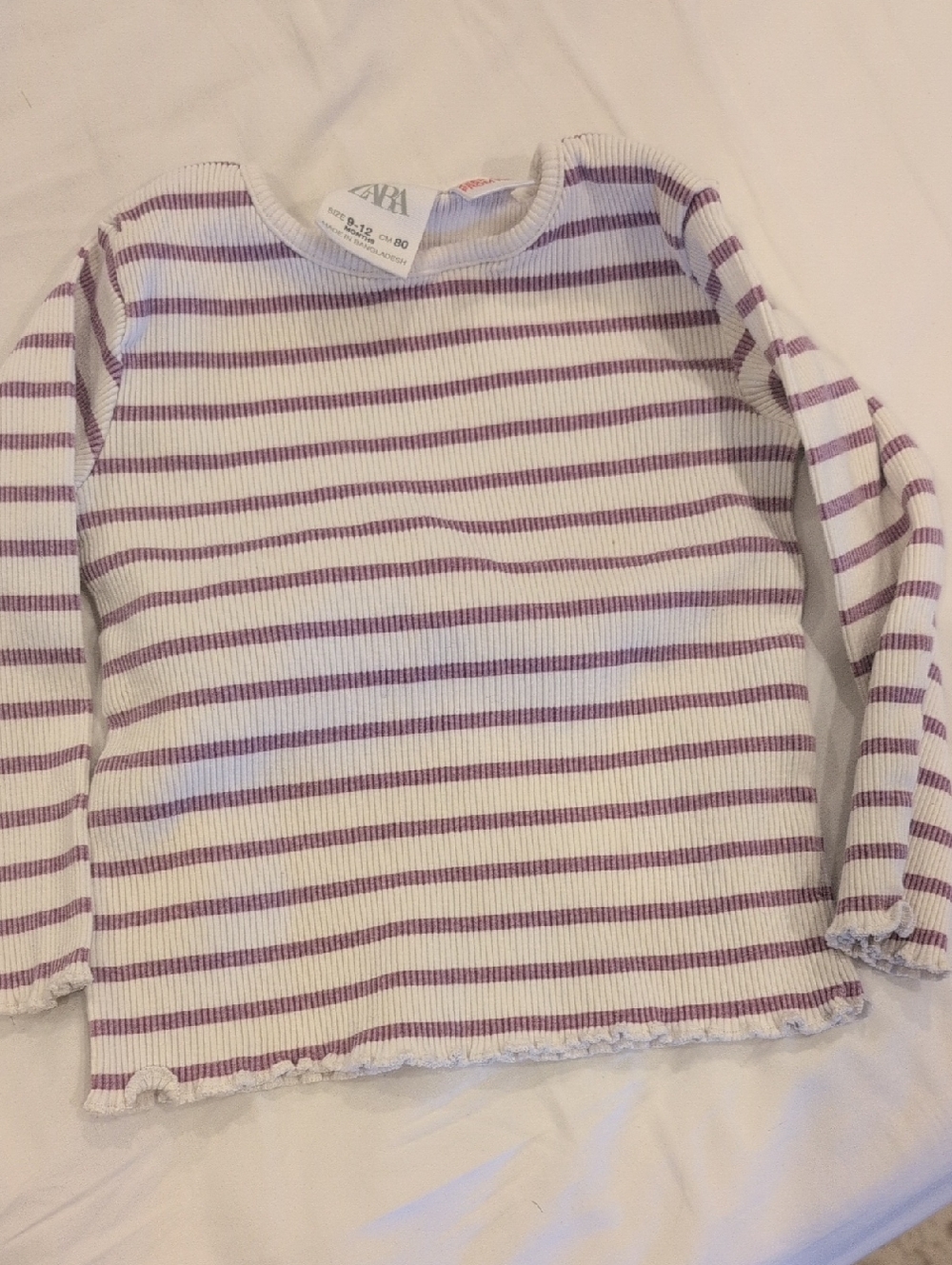 ZARA Kids White & Lavender Ribbed Long Sleeve Tee